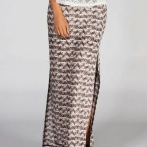 F.T. Sketch Print Double Slits Soft Maxi Skirt
